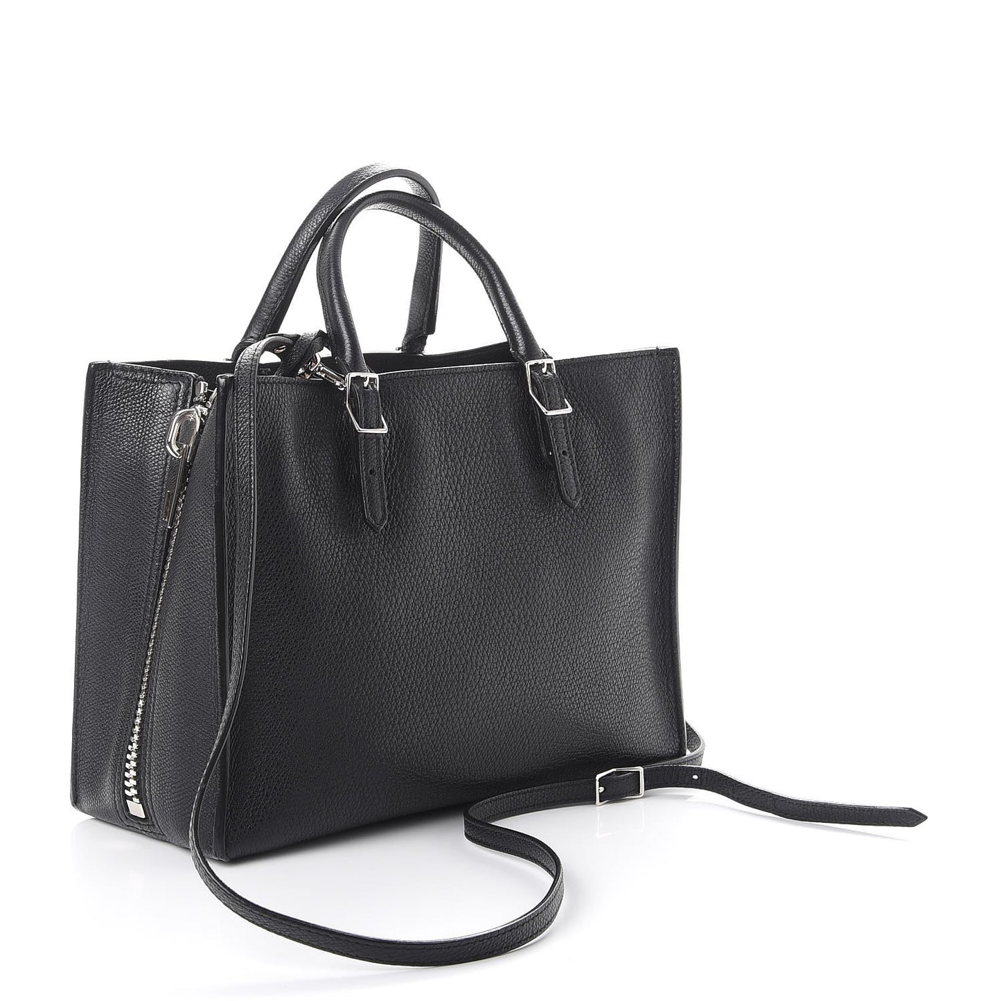 Grained Calfskin Plate Hardware Papier A6 Zip Around Tote Black