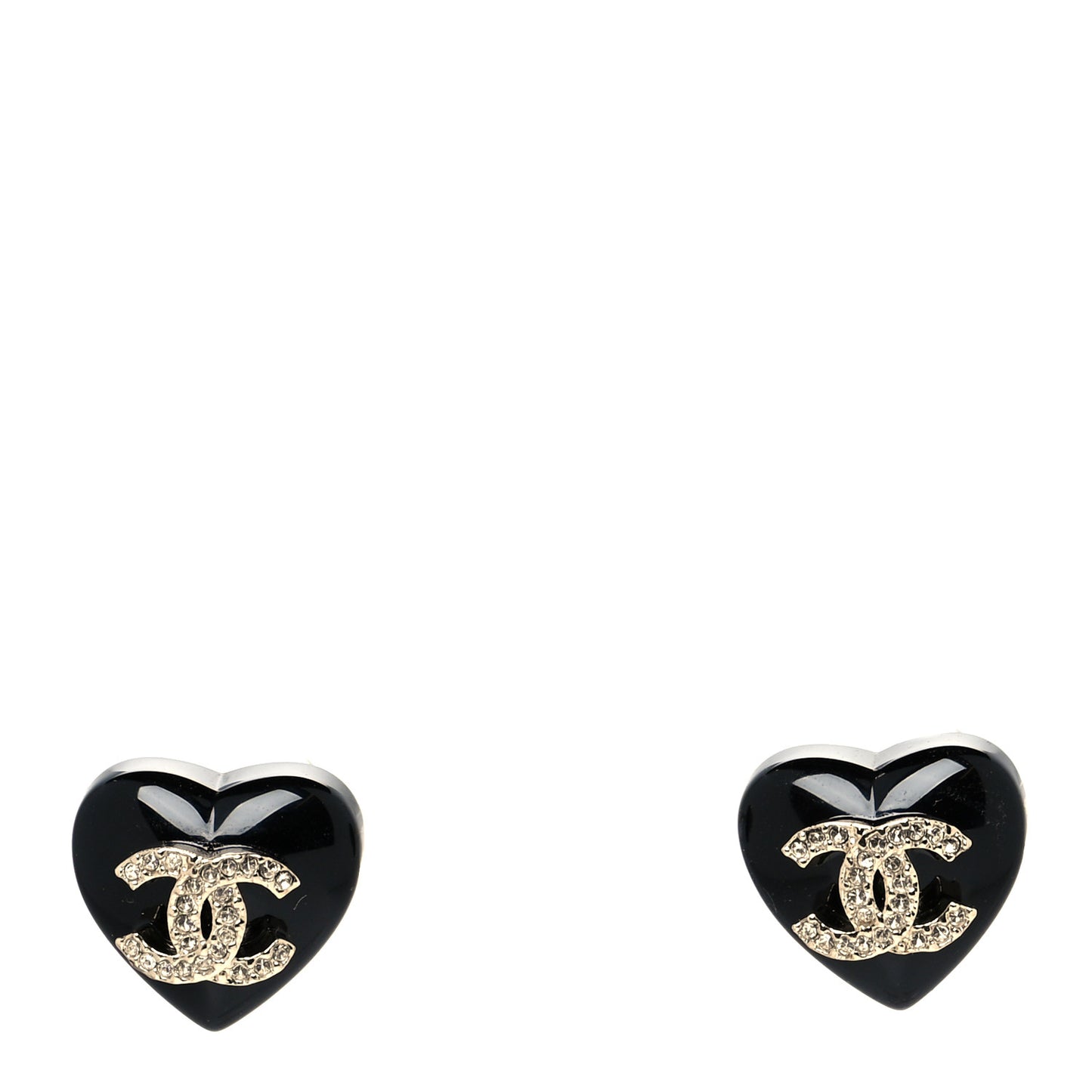 Resin Crystal CC Heart Earrings Black Gold