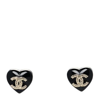 Chanel Resin Crystal CC Heart Earrings Black Gold 1 of 4
