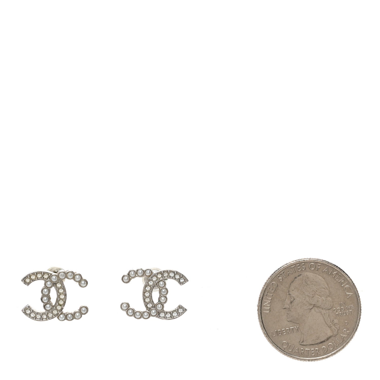 Chanel Crystal Pearl CC Earrings Silver 2 of 4