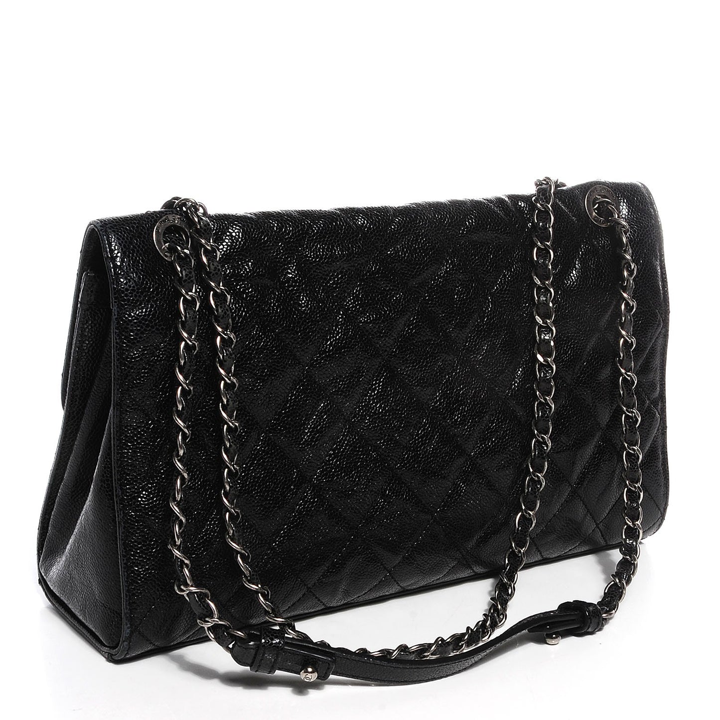 Crumpled Grained Calfskin CC Crave Jumbo Flap Black