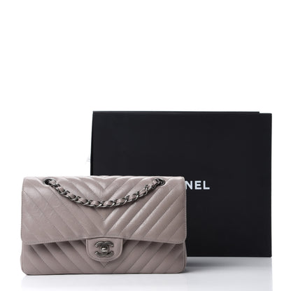 Chanel Iridescent Calfskin Chevron Quilted Medium Double Flap Grey 11 of 11