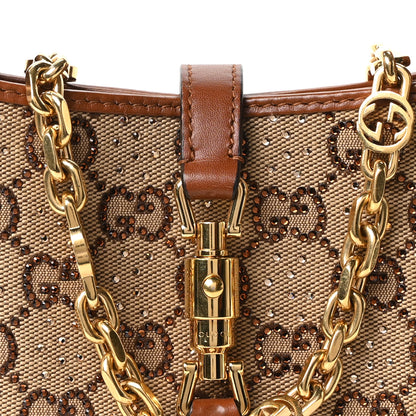 Gucci New Canvas Charisma Calfskin Crystal GG Monogram Mini Jackie 1961 Hobo Camel Ebony 8 of 10