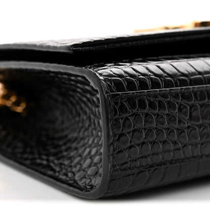 Saint Laurent Calfskin Crocodile Embossed Small Classic Monogram Kate Tassel Satchel Black 9 of 10