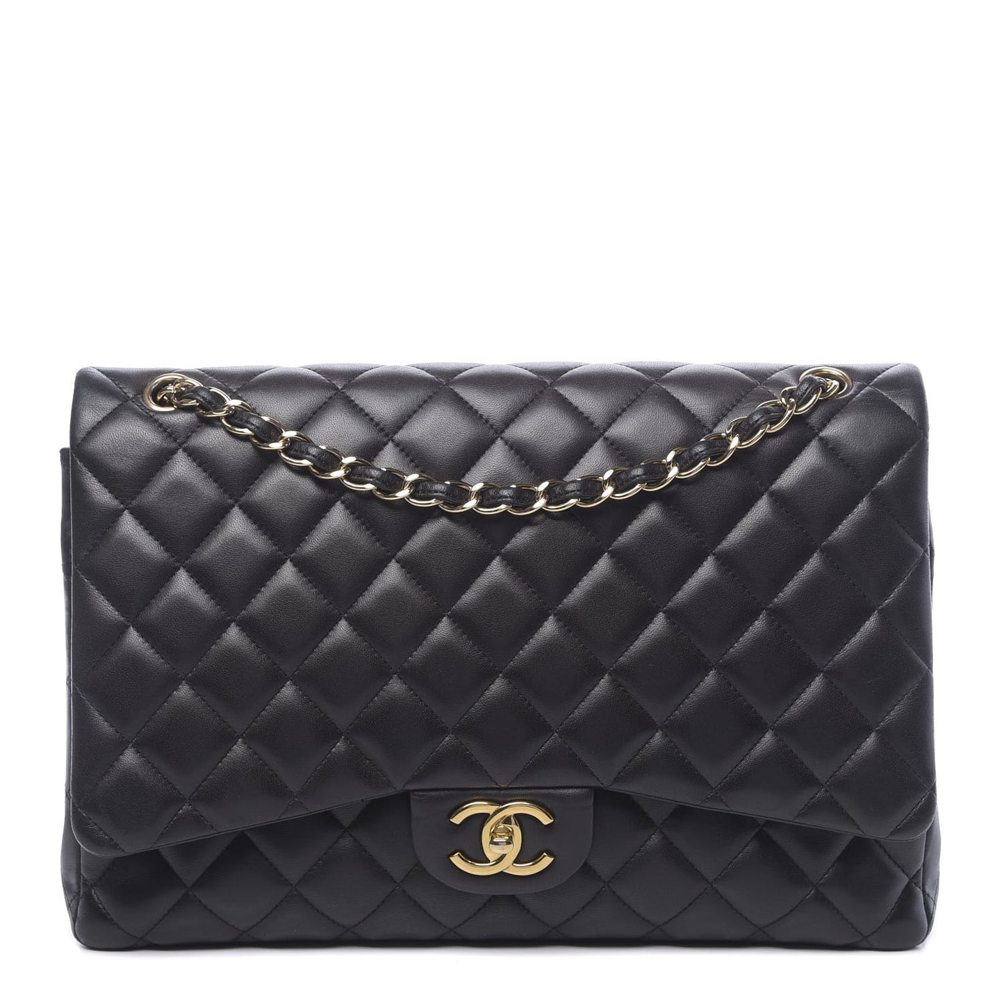 Lambskin Quilted Maxi Double Flap Black