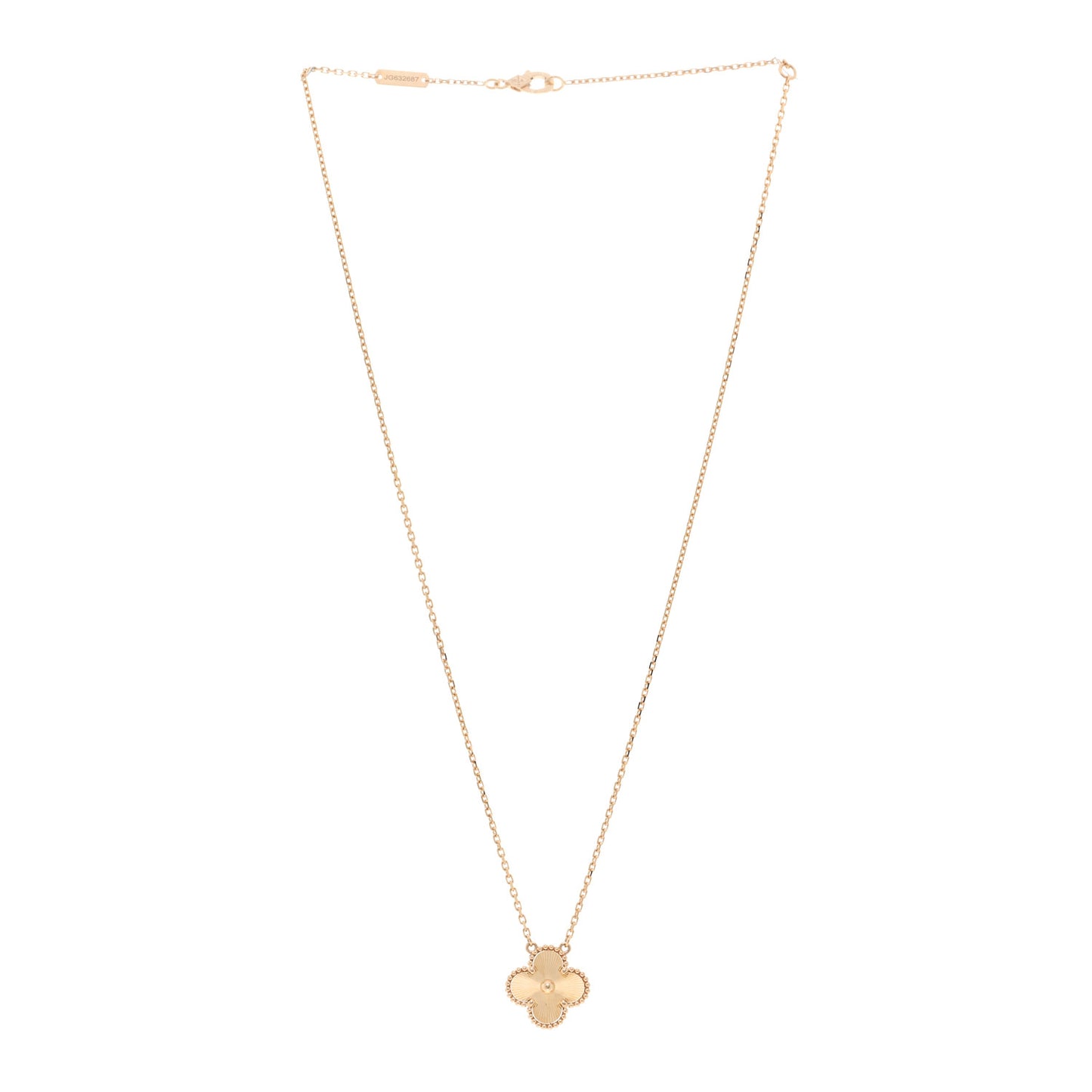18K Yellow Gold Guilloche Vintage Alhambra Pendant Necklace