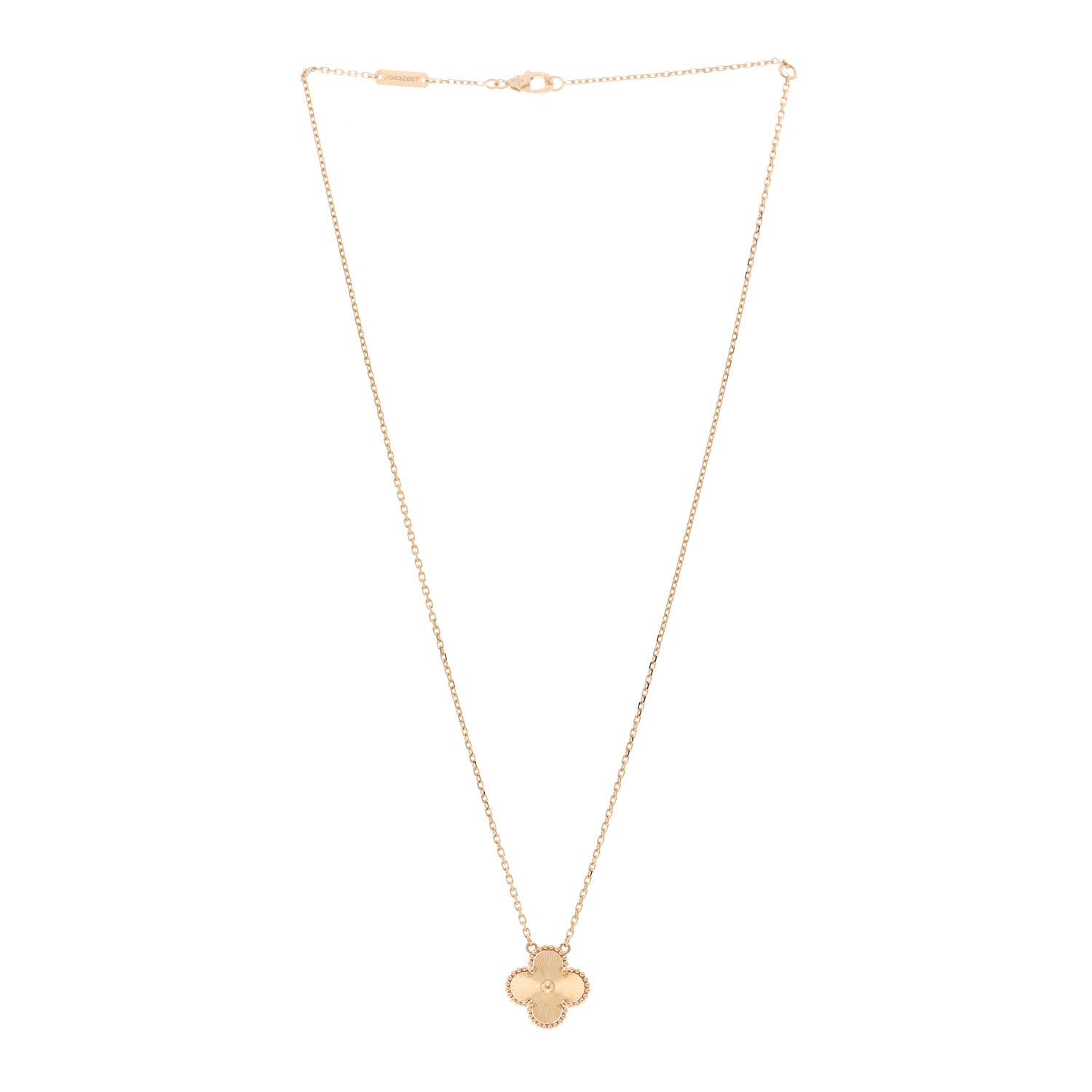 Van Cleef & Arpels 18K Yellow Gold Guilloche Vintage Alhambra Pendant Necklace 3 of 5