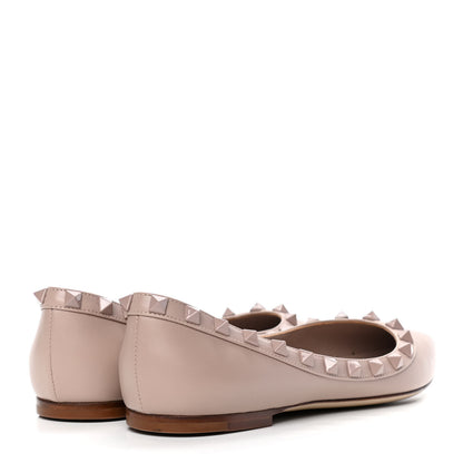 Valentino Garavani Calfskin Lacquered Monochrome Rockstud Ballerina Flats 36 Poudre 3 of 4