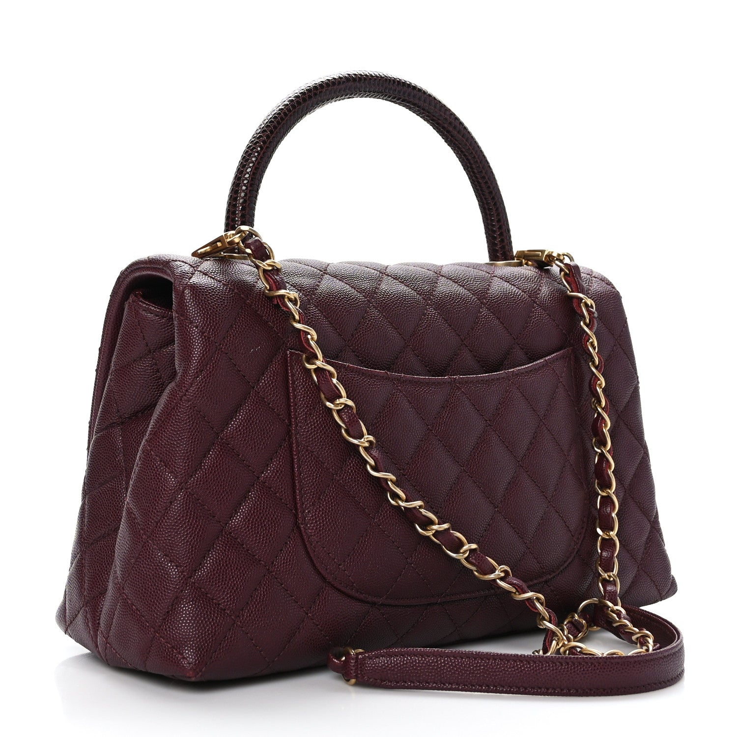 Chanel Caviar Lizard Embossed Quilted Small Coco Handle Flap Burgundy 3 of 9