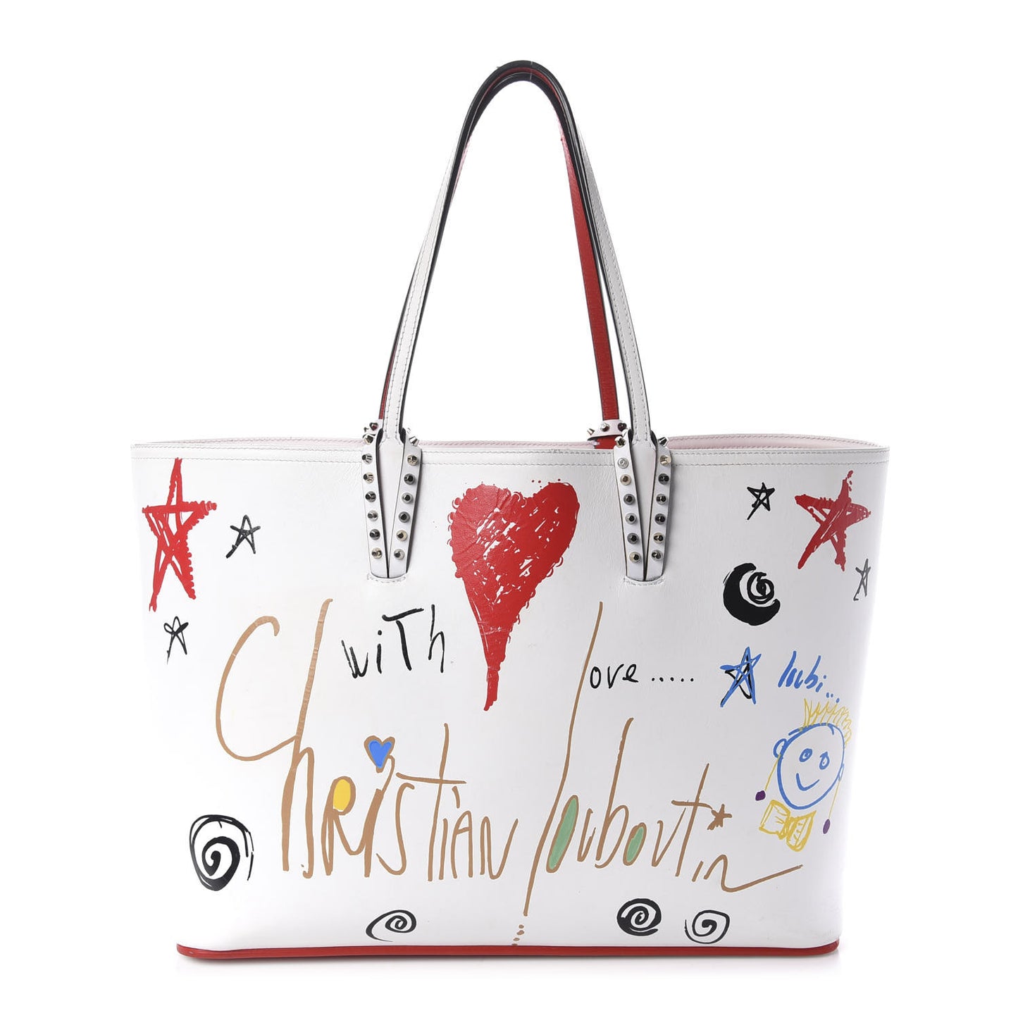 Calfskin Spikes Loubitag East West Cabata Tote White