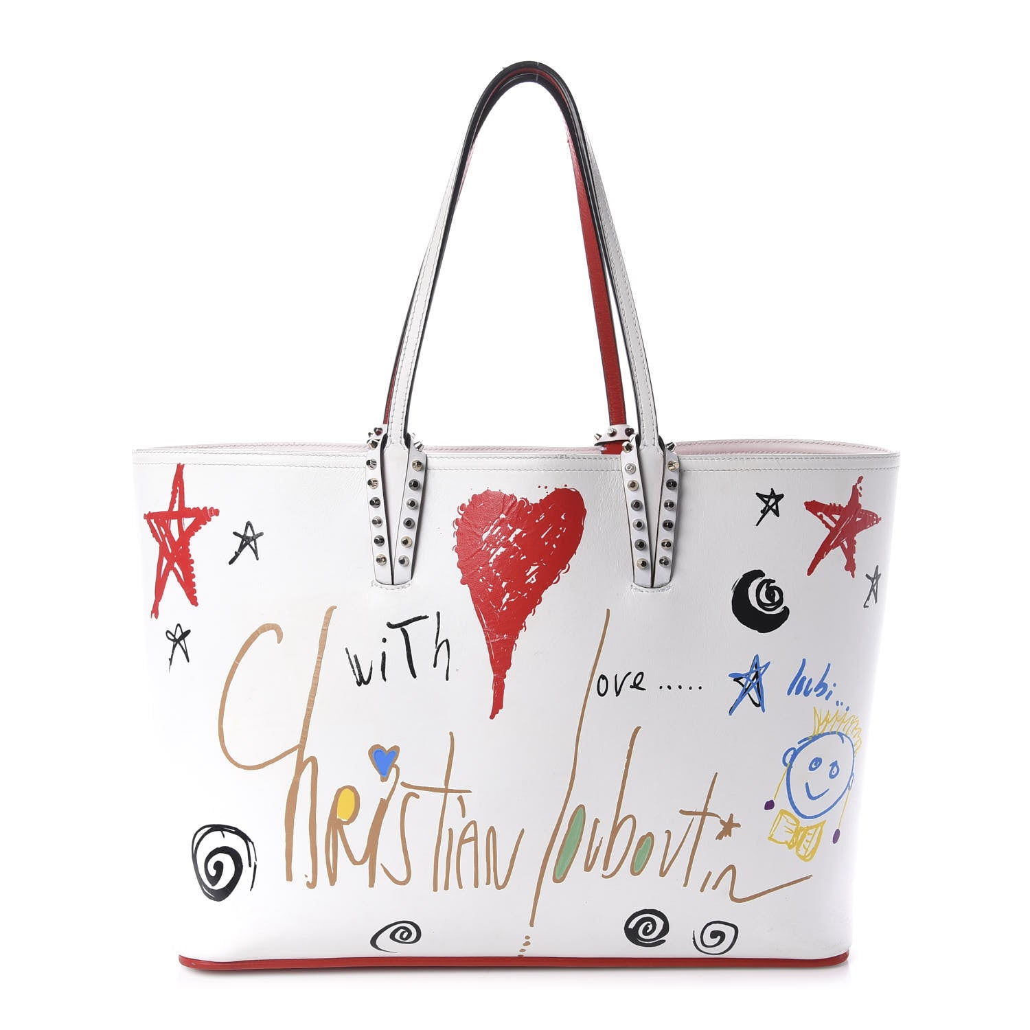 Christian Louboutin Calfskin Spikes Loubitag East West Cabata Tote White 3 of 14