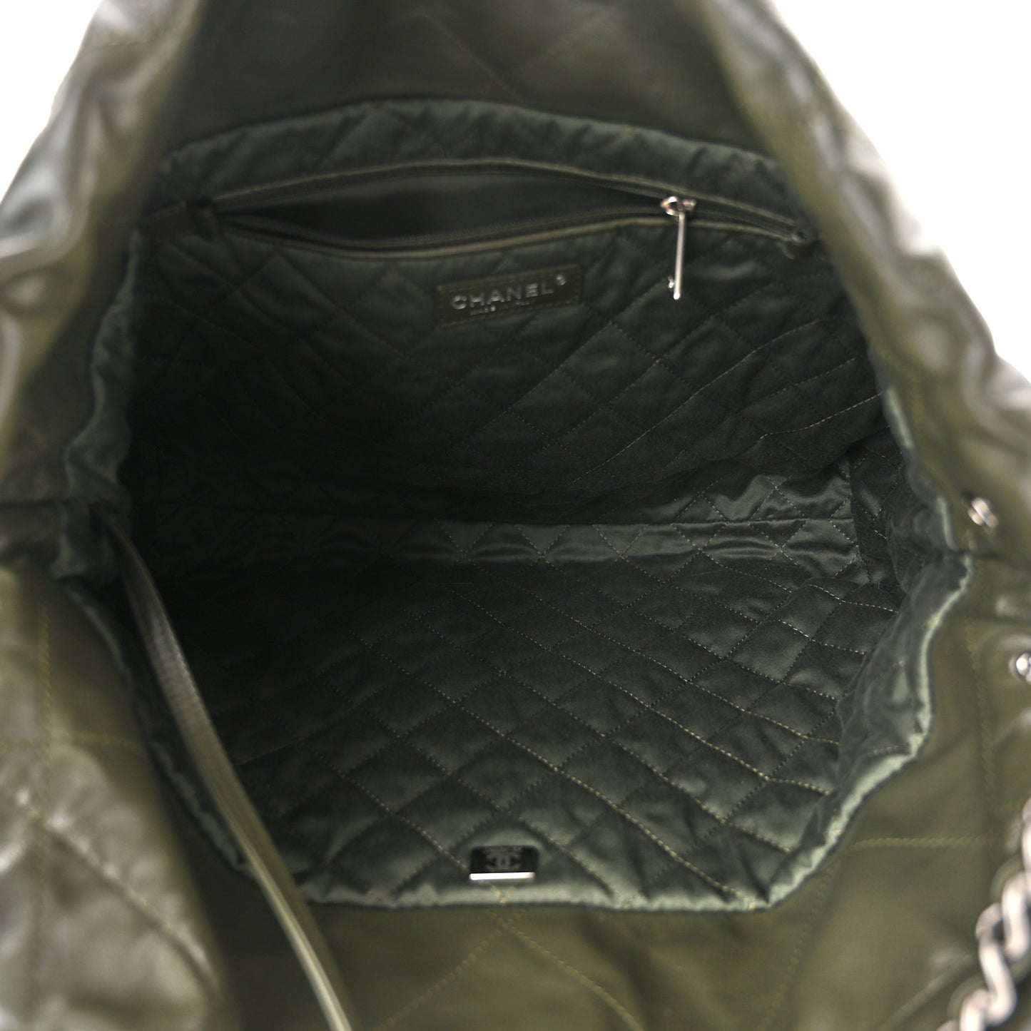 Shiny Calfskin Quilted Chanel 22 Khaki
