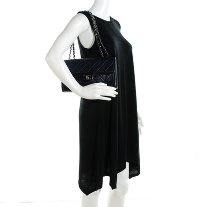 Chanel Calfskin Quilted Medium Flap Navy Black 2 of 8