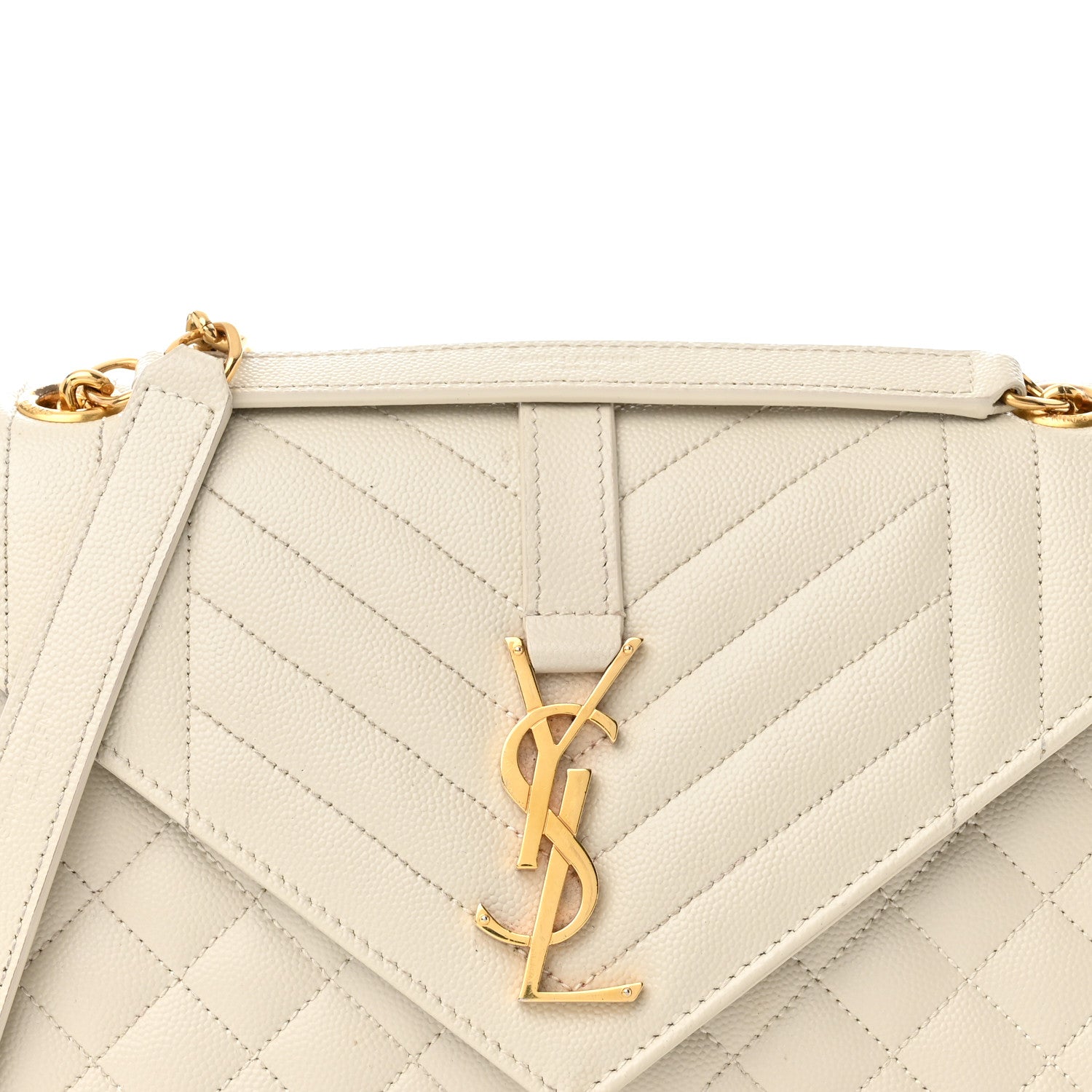 Saint Laurent Grain De Poudre Textured Mixed Matelasse Medium Triquilt Monogram Satchel Crema Soft 10 of 20