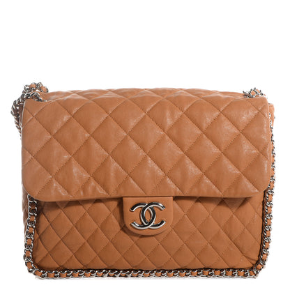 Chanel Washed Lambskin Chain Around Maxi Flap Bag Dark Beige 1 of 7