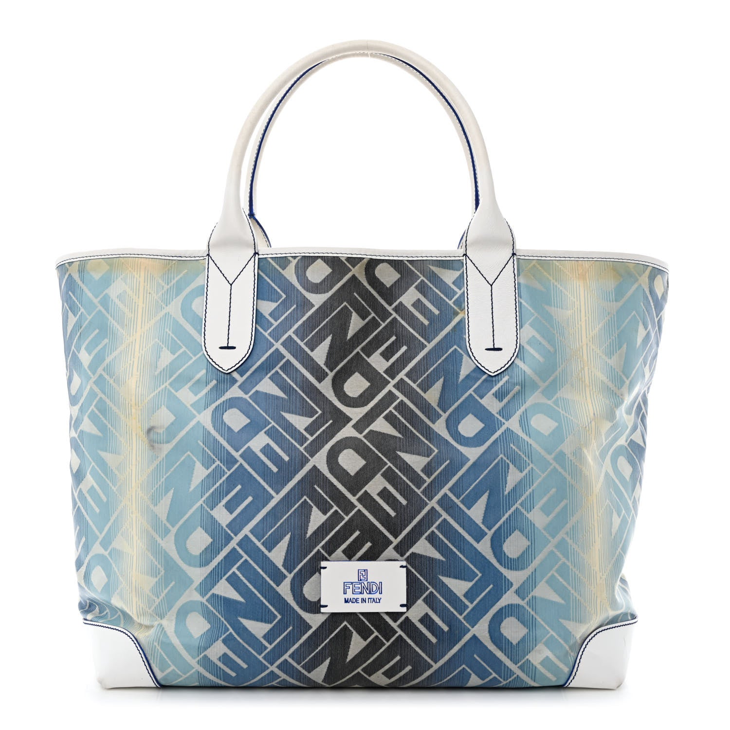 Fendi Calfskin Canvas Basket Sea Medium Tote White Blue 1 of 26