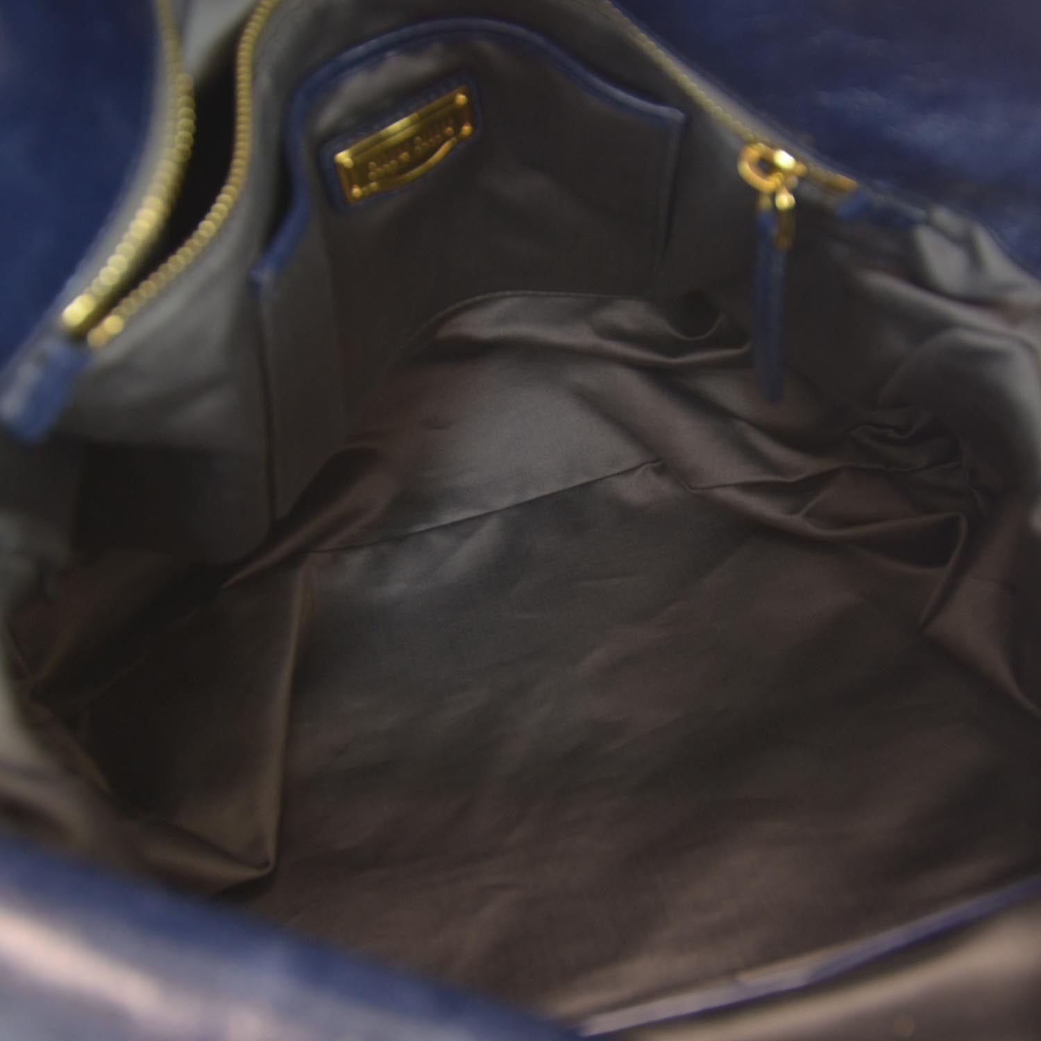 Miu Miu Leather Vitello Lux Bow Bag Blue 7 of 7