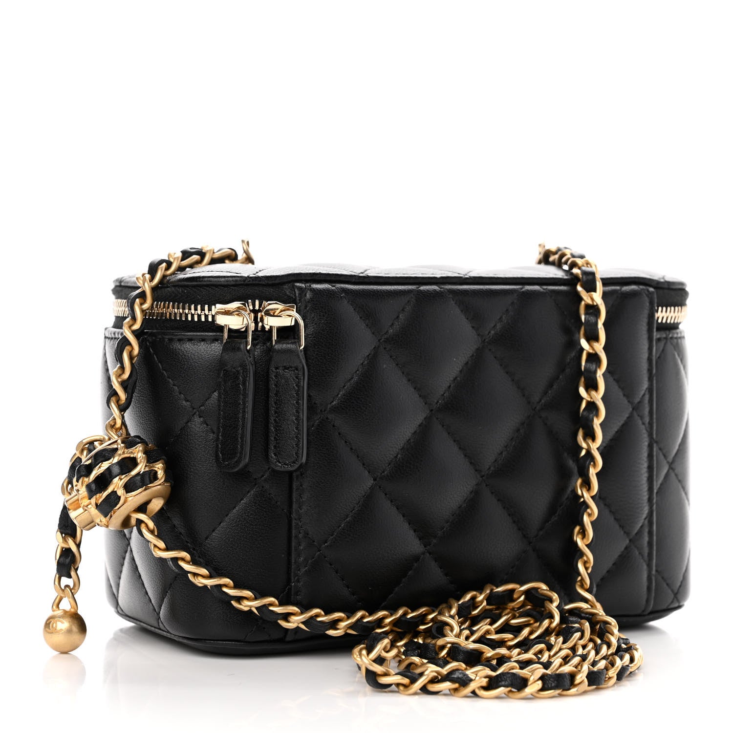 Chanel Lambskin Quilted Small Pearl Crush Vanity Case With Chain Black 3 of 11