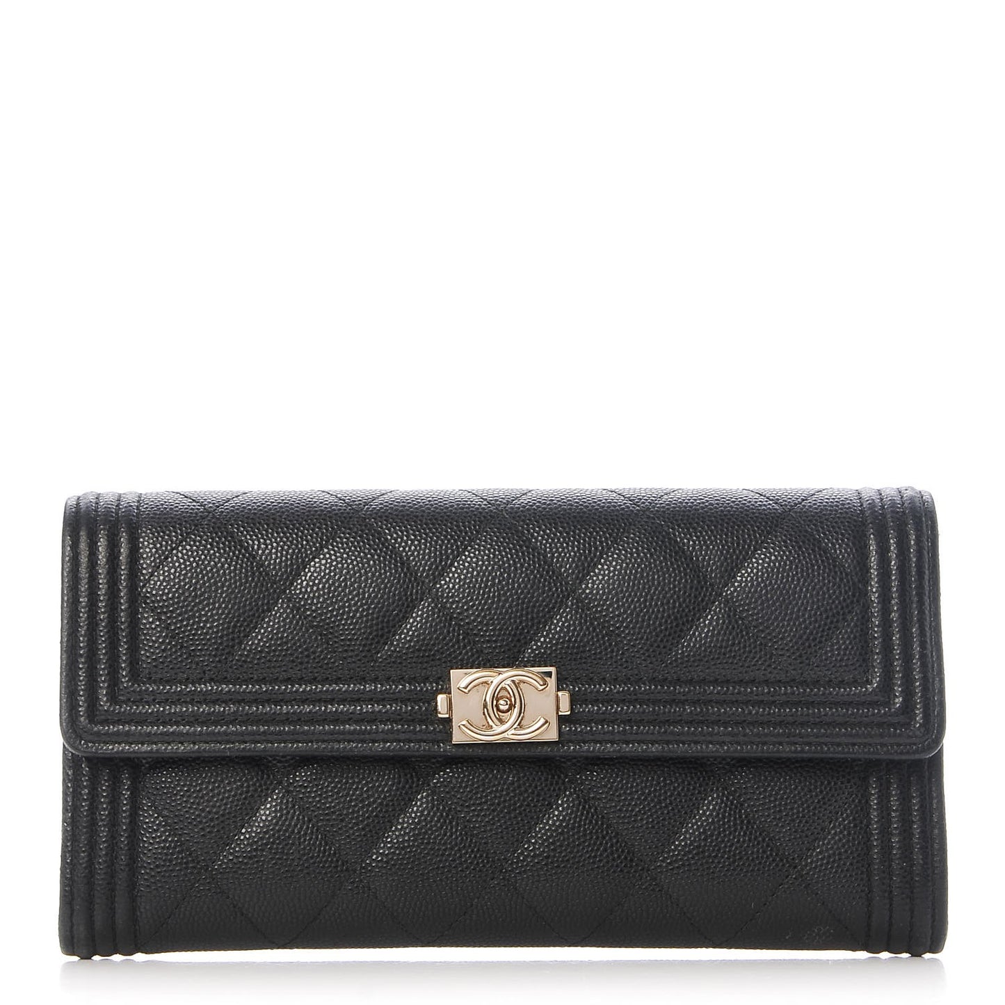 Caviar Quilted Boy Flap Wallet Black