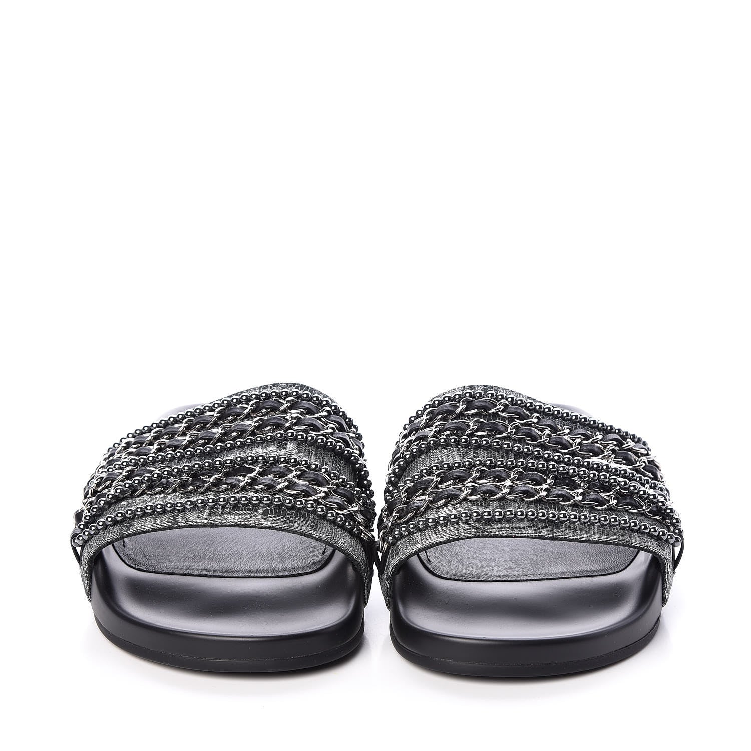 Chanel Fantasy Lambskin Pearl Chain CC Flat Mules 40 Silver Black 2 of 11