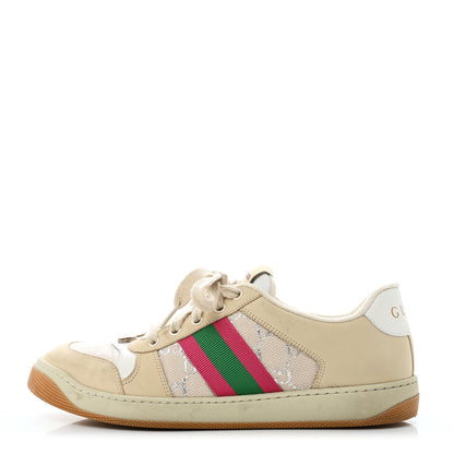 Gucci Lame GG Monogram Nubuck Web Screener Sneakers 41 Gardenia Silver Dusty Milk White 1 of 7