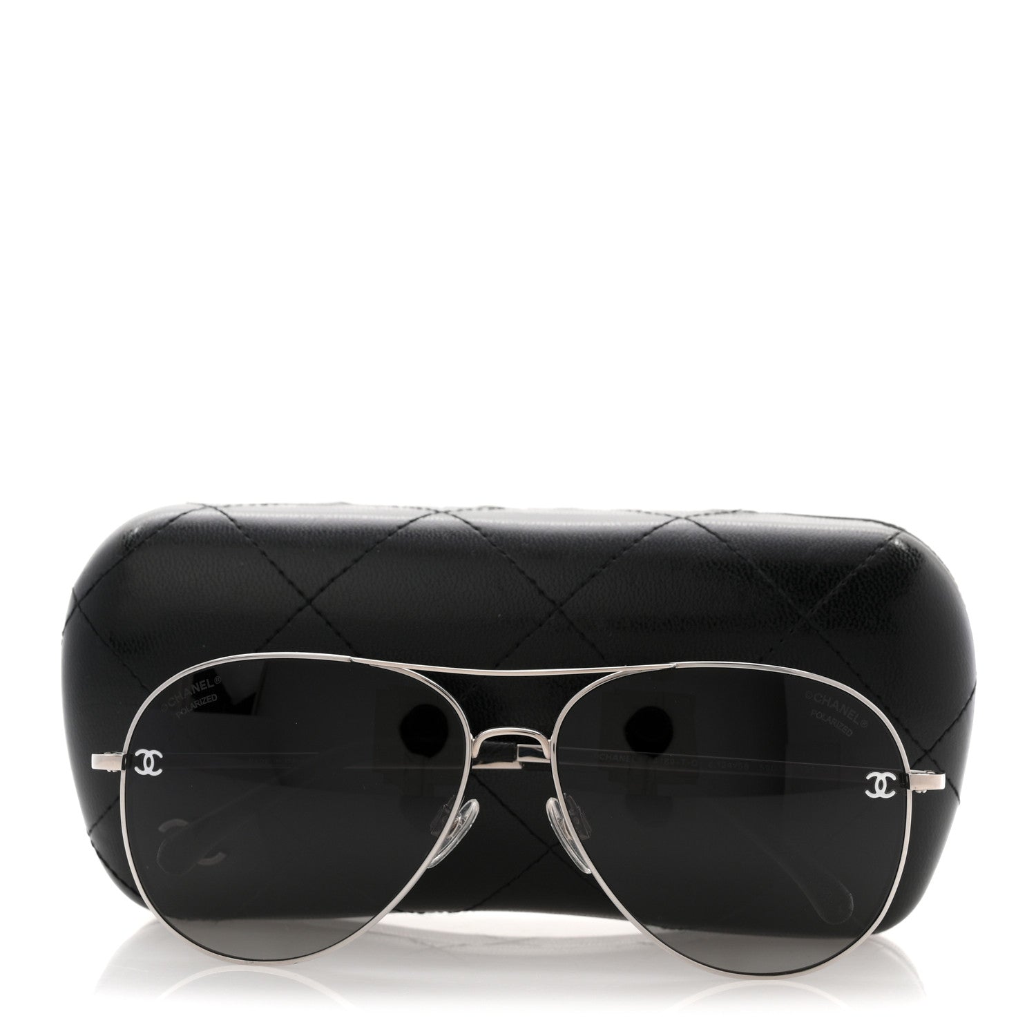 Chanel Metal Polarized CC Aviator Sunglasses 4189-T-Q Silver