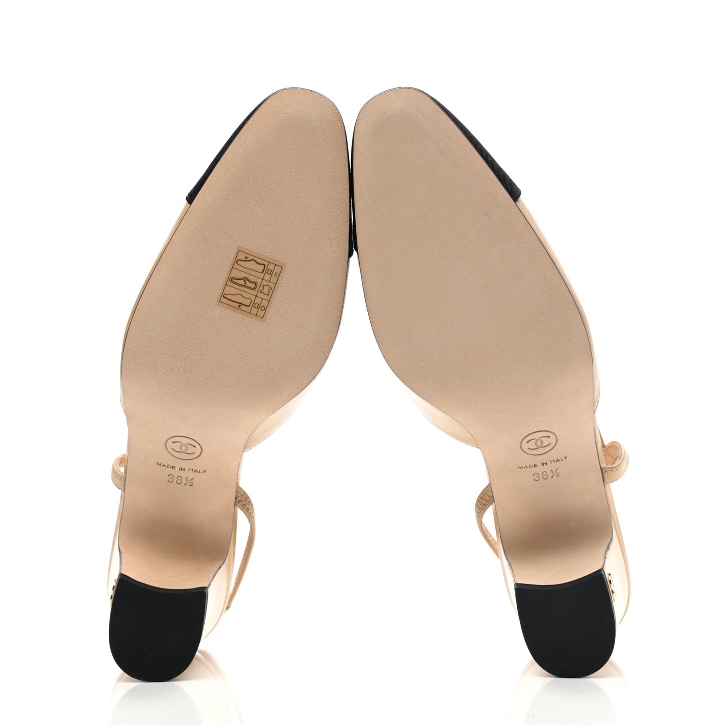 Goatskin Grosgrain Cap Toe CC Slingback Pumps 38.5 Beige Black