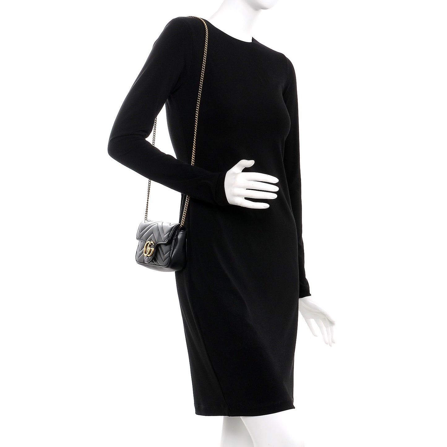 Calfskin Matelasse Super Mini GG Marmont Shoulder Bag Black
