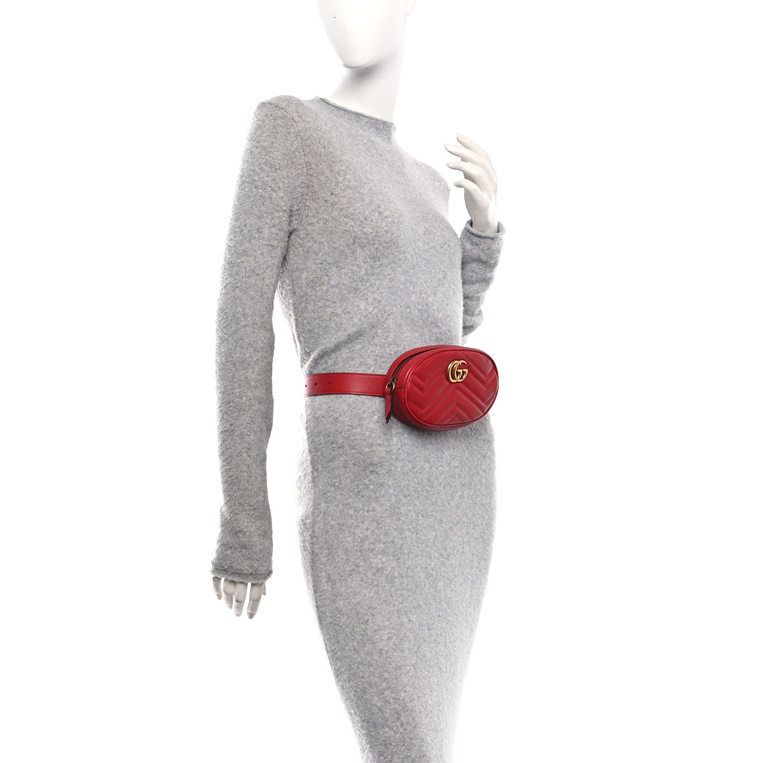 Gucci Calfskin Matelasse GG Marmont Belt Bag 75 30 Hibiscus Red 2 of 11