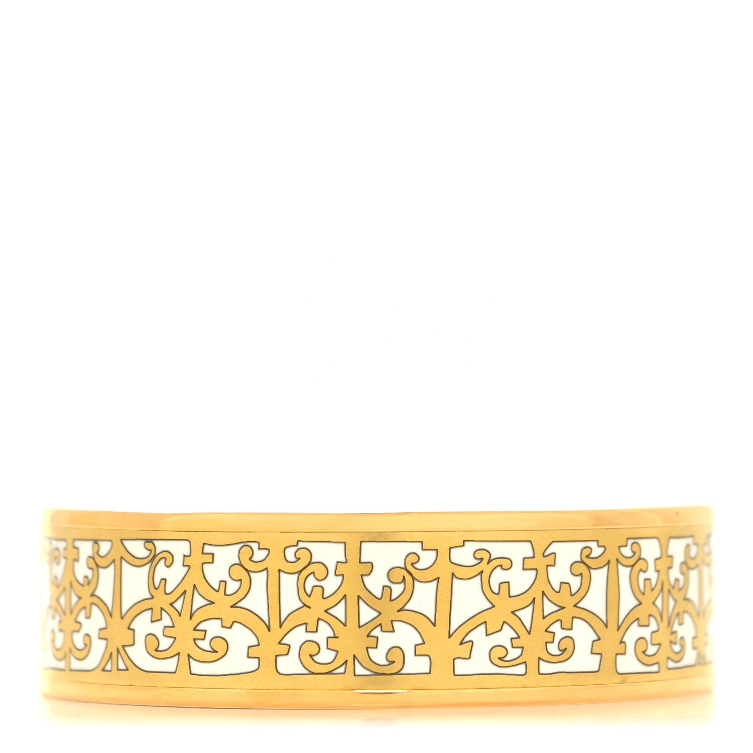 Hermes Enamel Printed Wide Balcons du Guadalquivir Bracelet L Gold 1 of 5