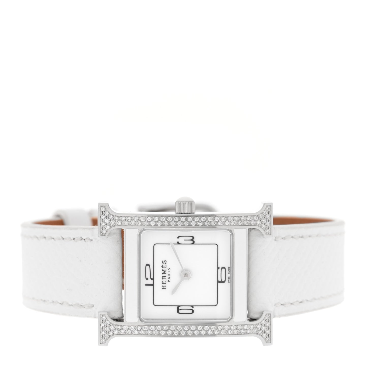 Stainless Steel Epsom Diamond Lacquer 21mm Heure H Hour Double Jeu Quartz Watch Blanc