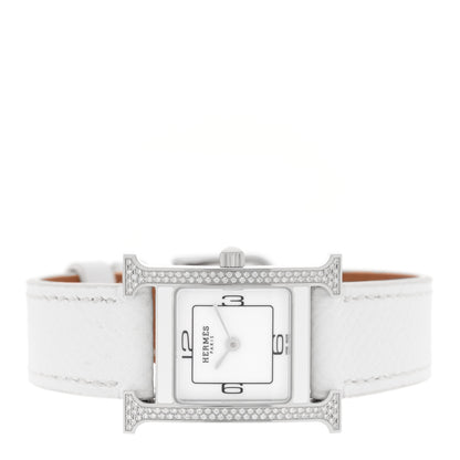 Hermes Stainless Steel Epsom Diamond Lacquer 21mm Heure H Hour Double Jeu Quartz Watch Blanc 2 of 5