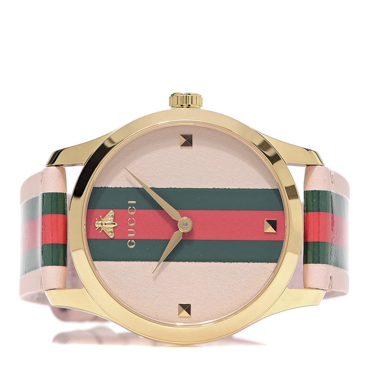 Stainless Steel Calfskin 38mm G-Timeless Stripe Web Quartz Watch Pink