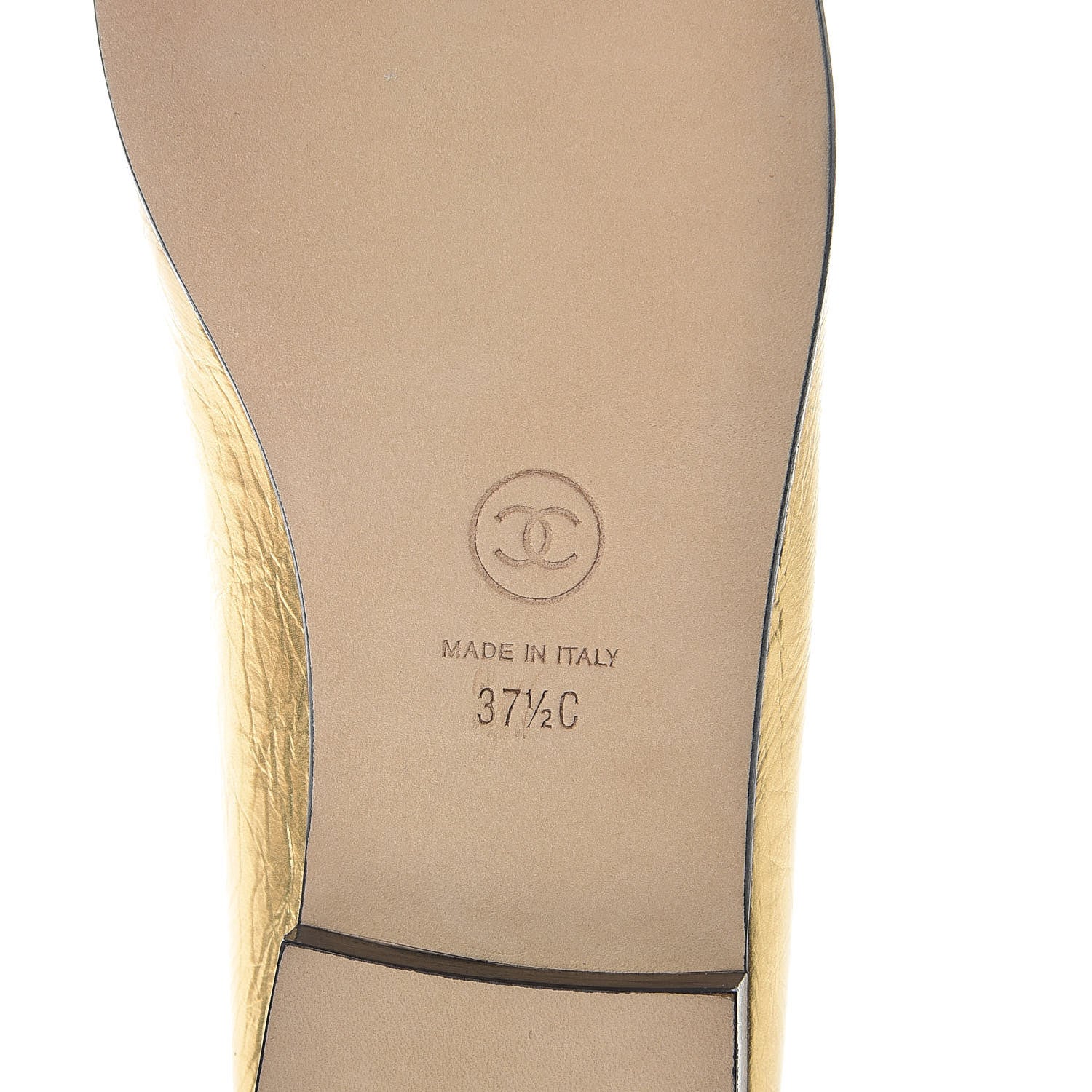 Chanel Laminated Lambskin Grosgrain Cap Toe CC Ballerina Flats 37.5 Gold Black 6 of 9