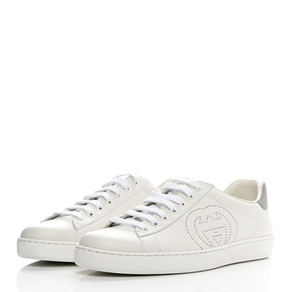 Gucci Calfskin Interlocking G Perforated Mens Ace Sneakers 9 White Grey Sky 3 of 11