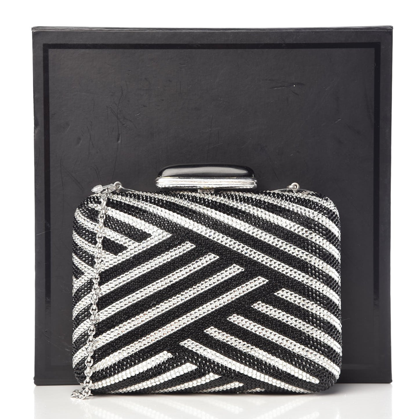 Crystal Striped Miniaudiere Clutch Black White