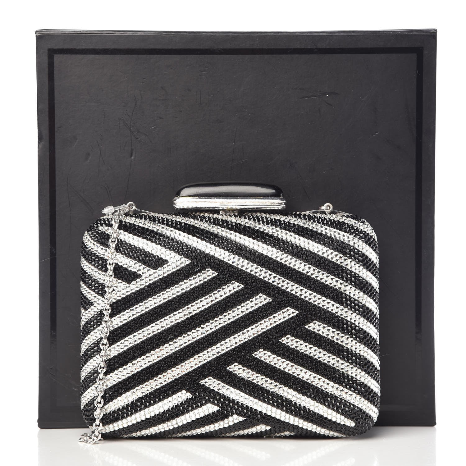 Judith Leiber Crystal Striped Miniaudiere Clutch Black White 8 of 8
