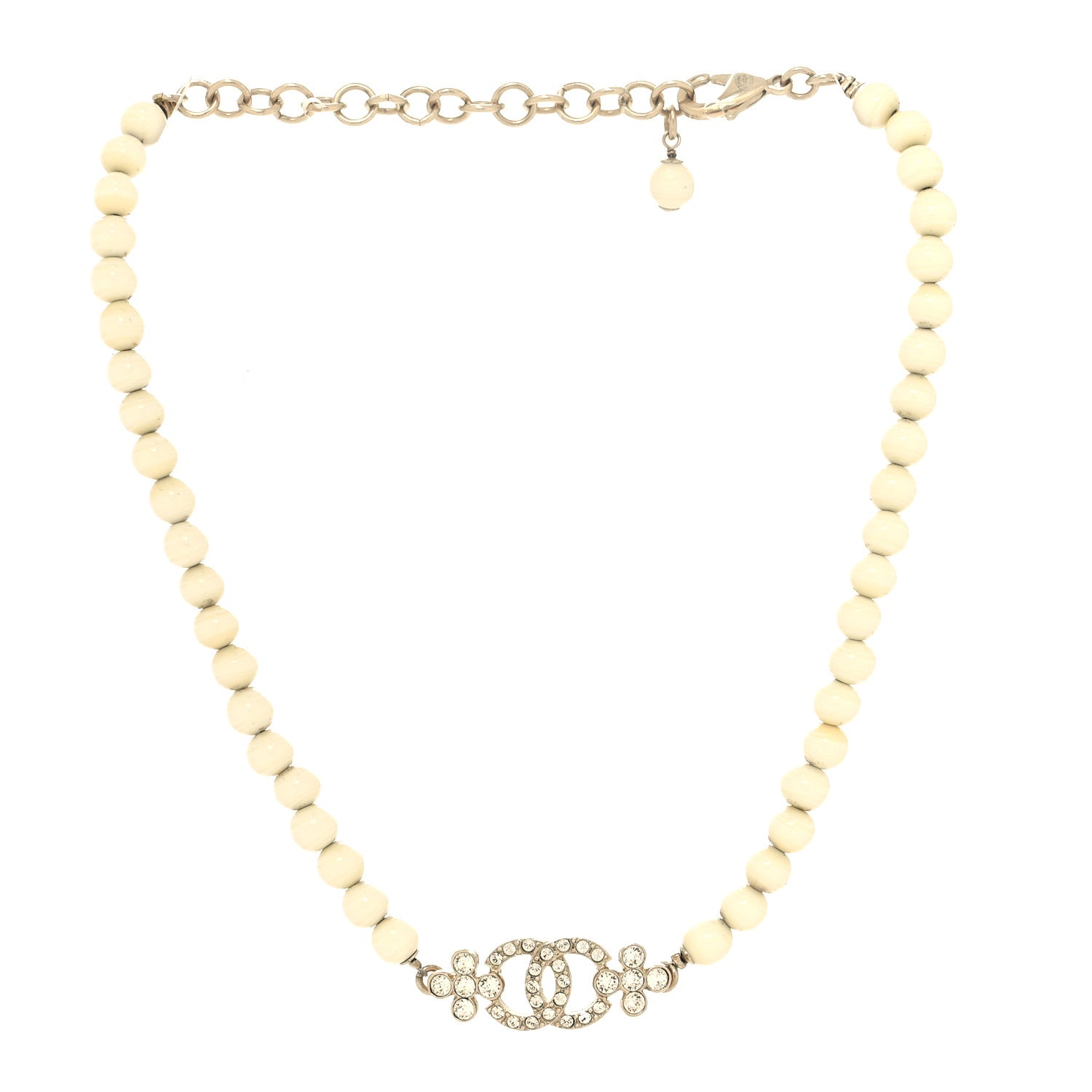 Chanel Crystal Pearl CC Choker Necklace Gold White 3 of 5