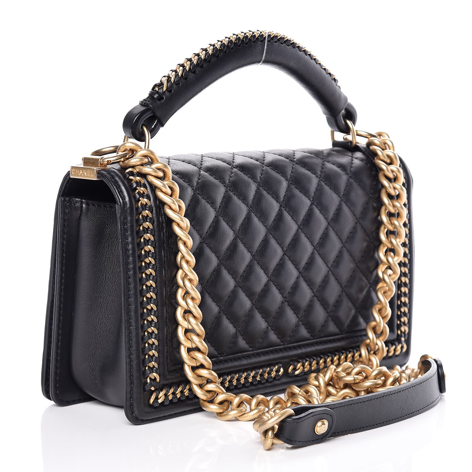 Chanel Calfskin Quilted Medium Boy Top Handle Flap Black 3 of 13