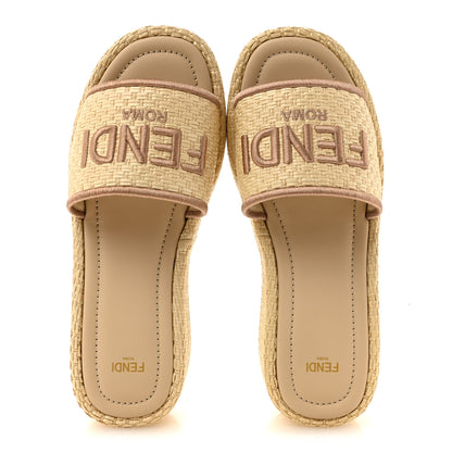 Fendi Raffia Womens FF Sunshine Flatform Slide Sandals 39 Beige 2 of 10
