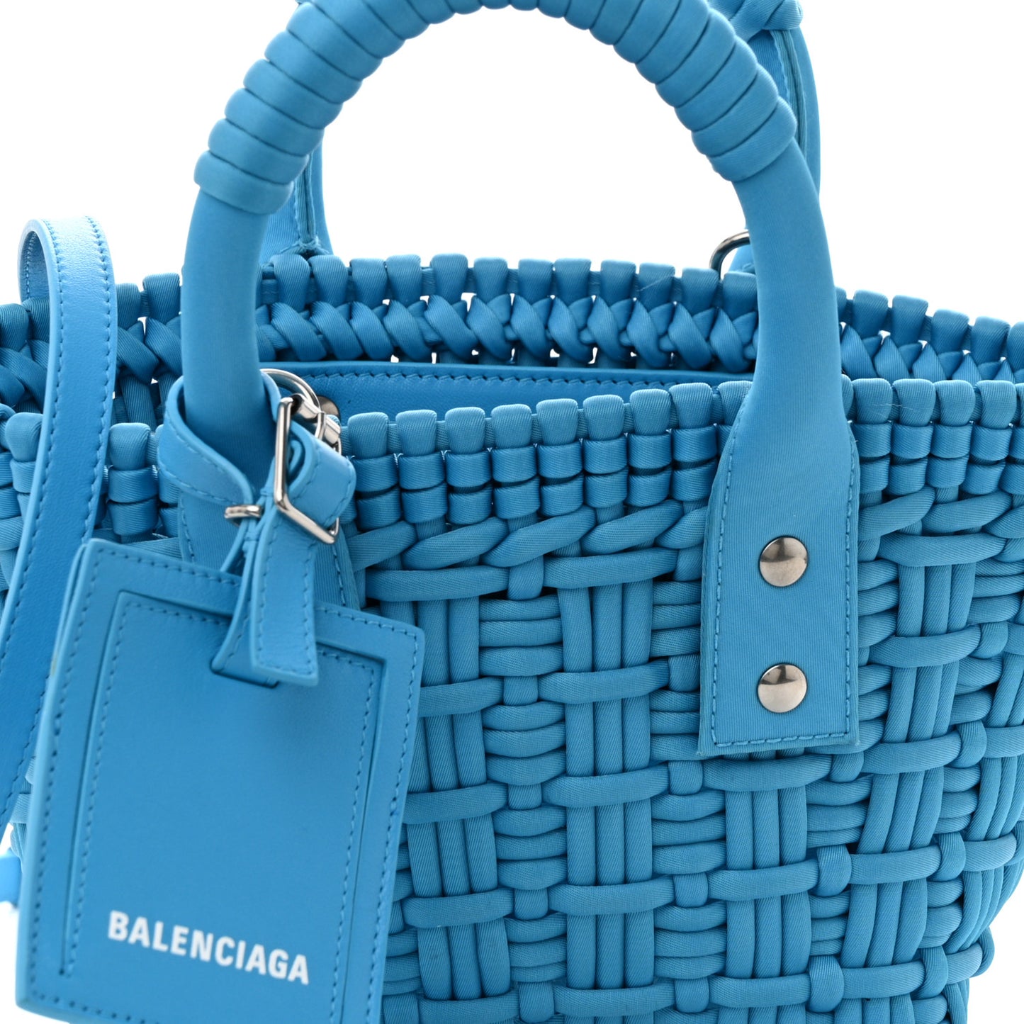 Recycled Nylon Faux Calfskin XXS Bistro Basket Cyan White