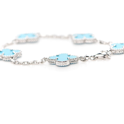 Van Cleef & Arpels 18K White Gold Turquoise 5 Motifs Vintage Alhambra Bracelet 4 of 5