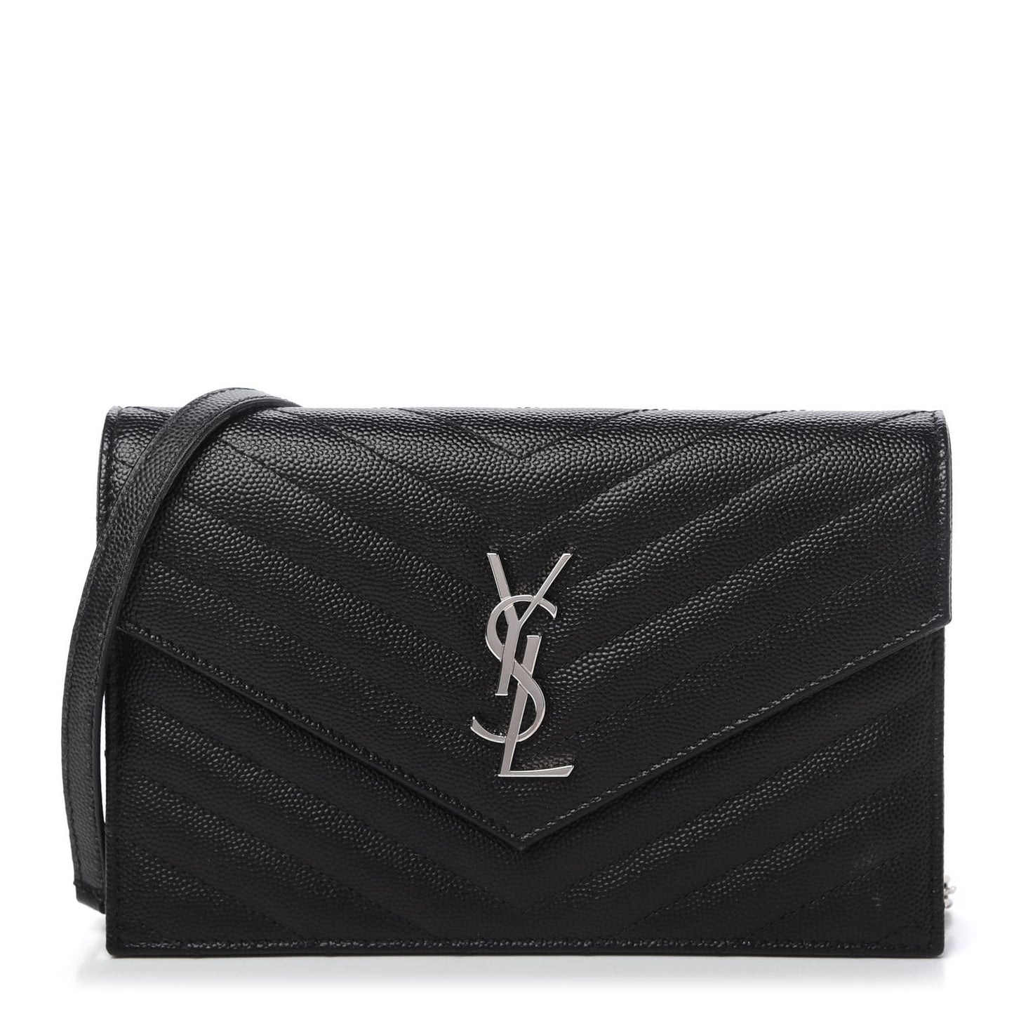 Grain De Poudre Matelasse Chevron Monogram Envelope Chain Wallet Black
