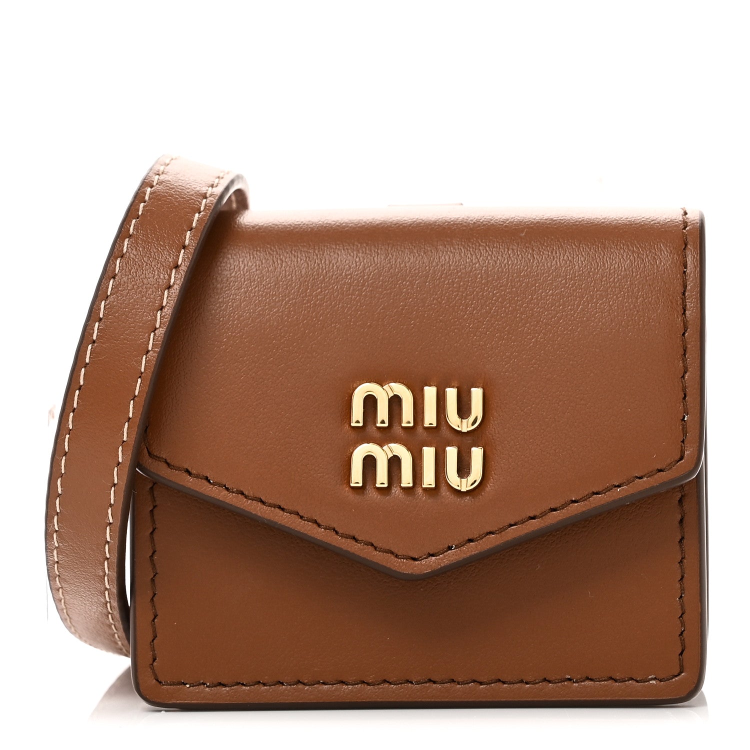 Miu Miu Nappa Flap Pouch Bag Charm Cognac Orange 1 of 8