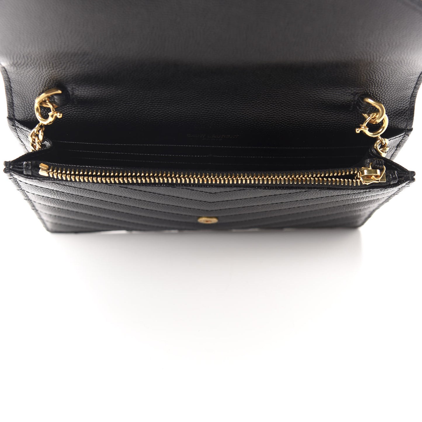 Grain De Poudre Matelasse Chevron Monogram Envelope Chain Wallet Black