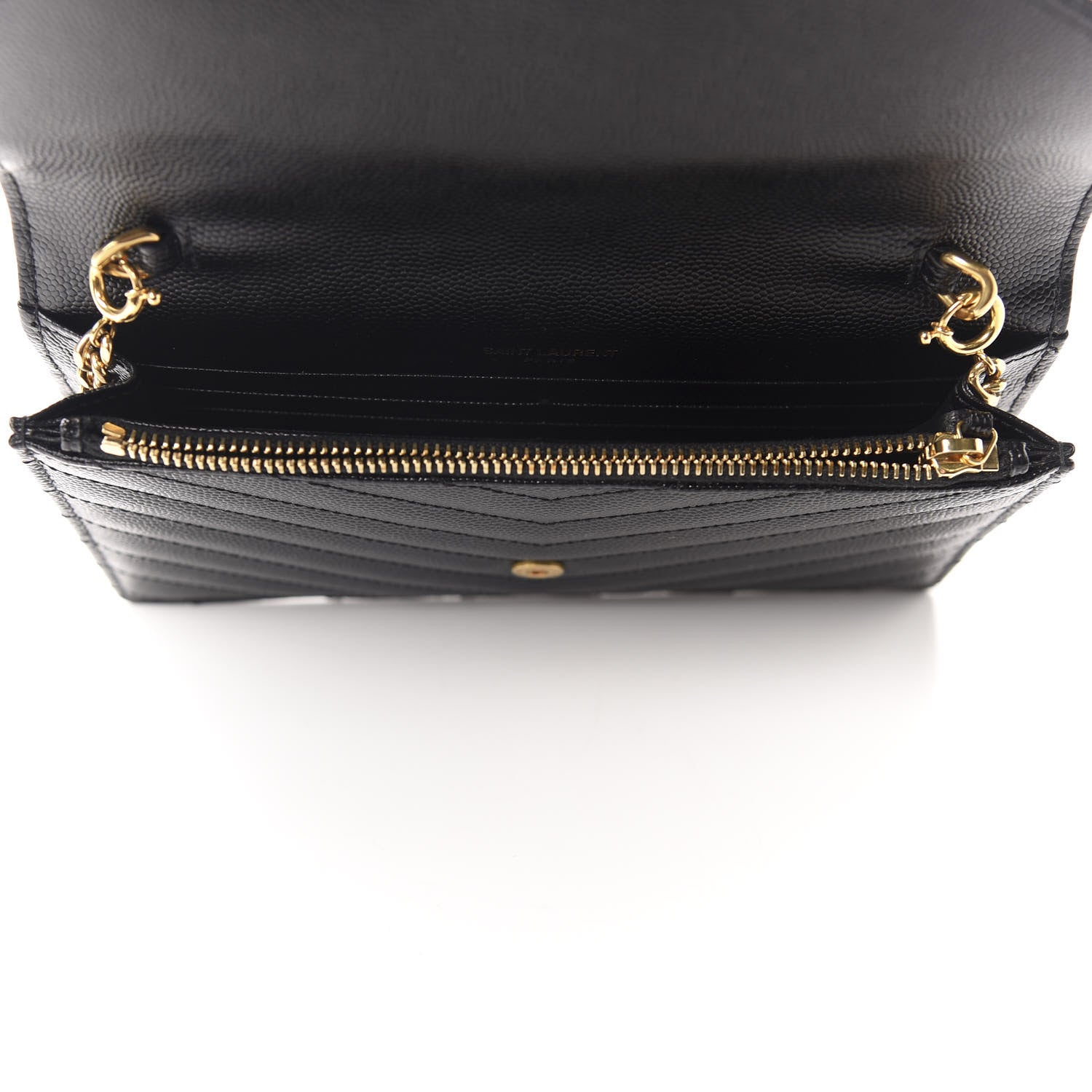 Saint Laurent Grain De Poudre Matelasse Chevron Monogram Envelope Chain Wallet Black 5 of 10