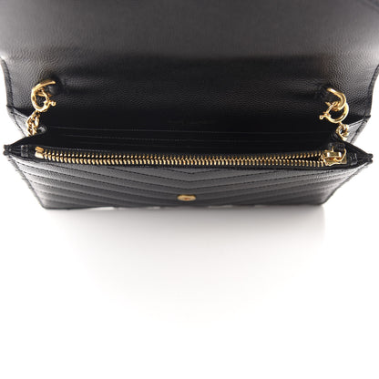 Saint Laurent Grain De Poudre Matelasse Chevron Monogram Envelope Chain Wallet Black 5 of 10
