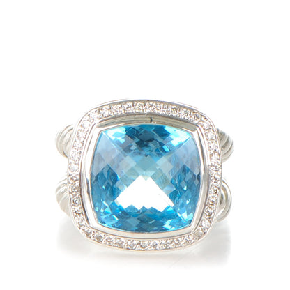 David Yurman Sterling Silver Diamond Blue Topaz 14mm Albion Ring 54 7 1 of 4