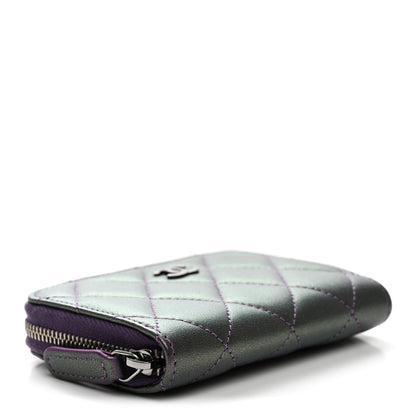 Chanel Metallic Lambskin Quilted Zip Around Coin Purse Wallet Dark Purple 4 of 8