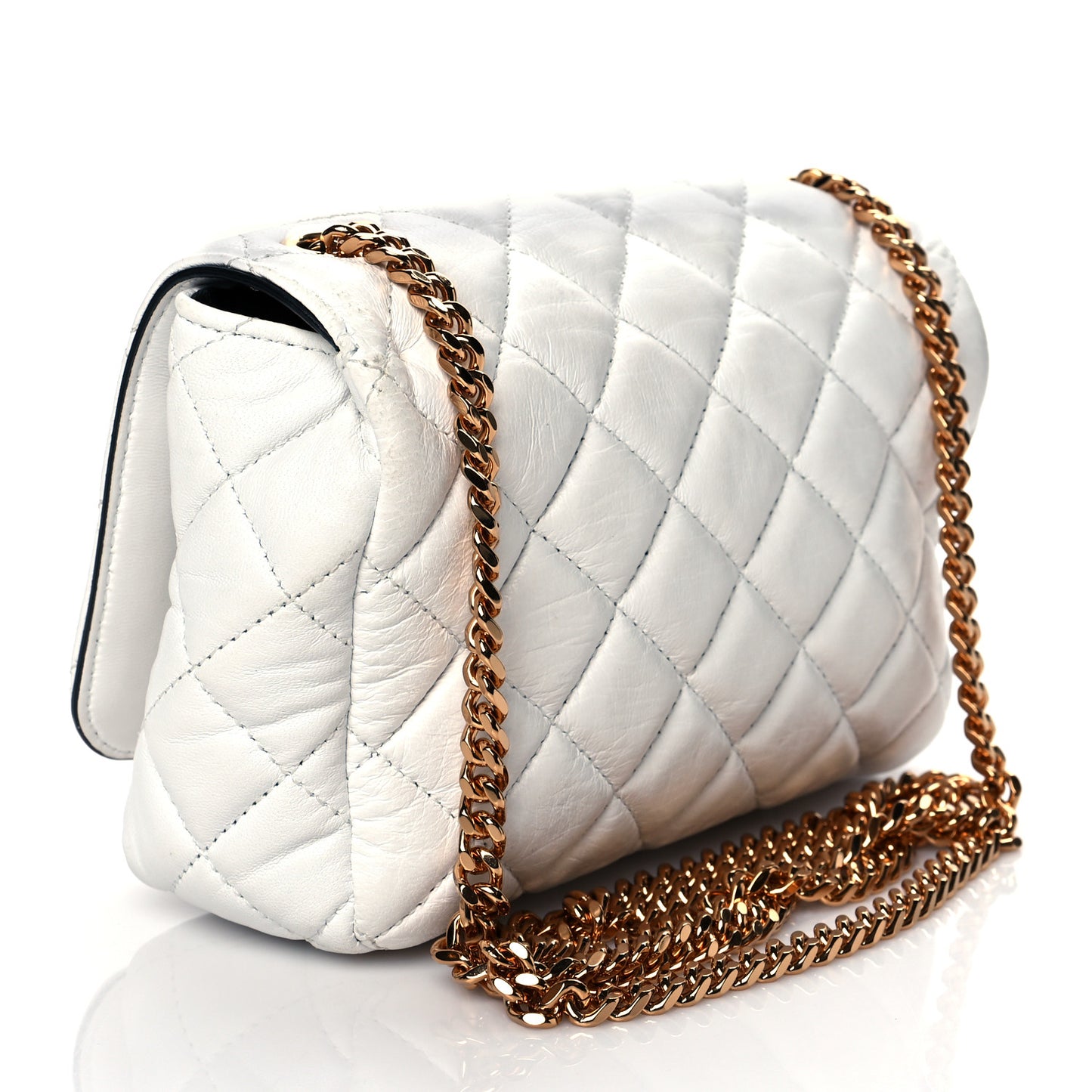 Nappa Quilted Small Medusa Chain Crossbody White